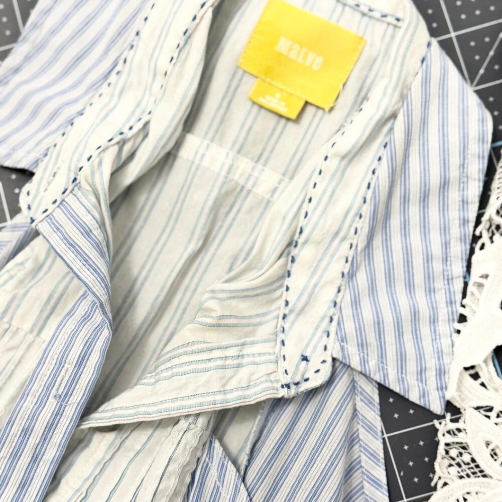 Maeve Blue, White Pinstriped Sleeveless Button-Down Top Blouse w/Collar, 0 - Picture 7 of 8